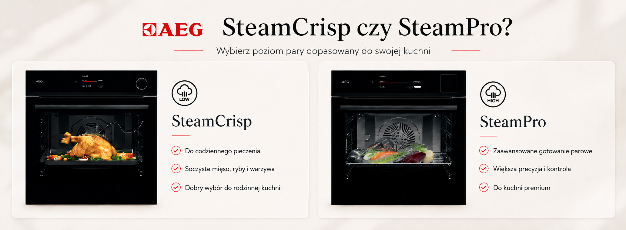 Porównanie piekarników parowych AEG SteamCrisp i SteamPro